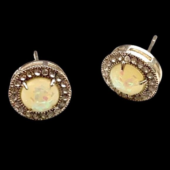 Men’s Luminescent Iced Out Faux Opal Studs with Crystal Halo, October Birthstone - Picture 1 of 11
